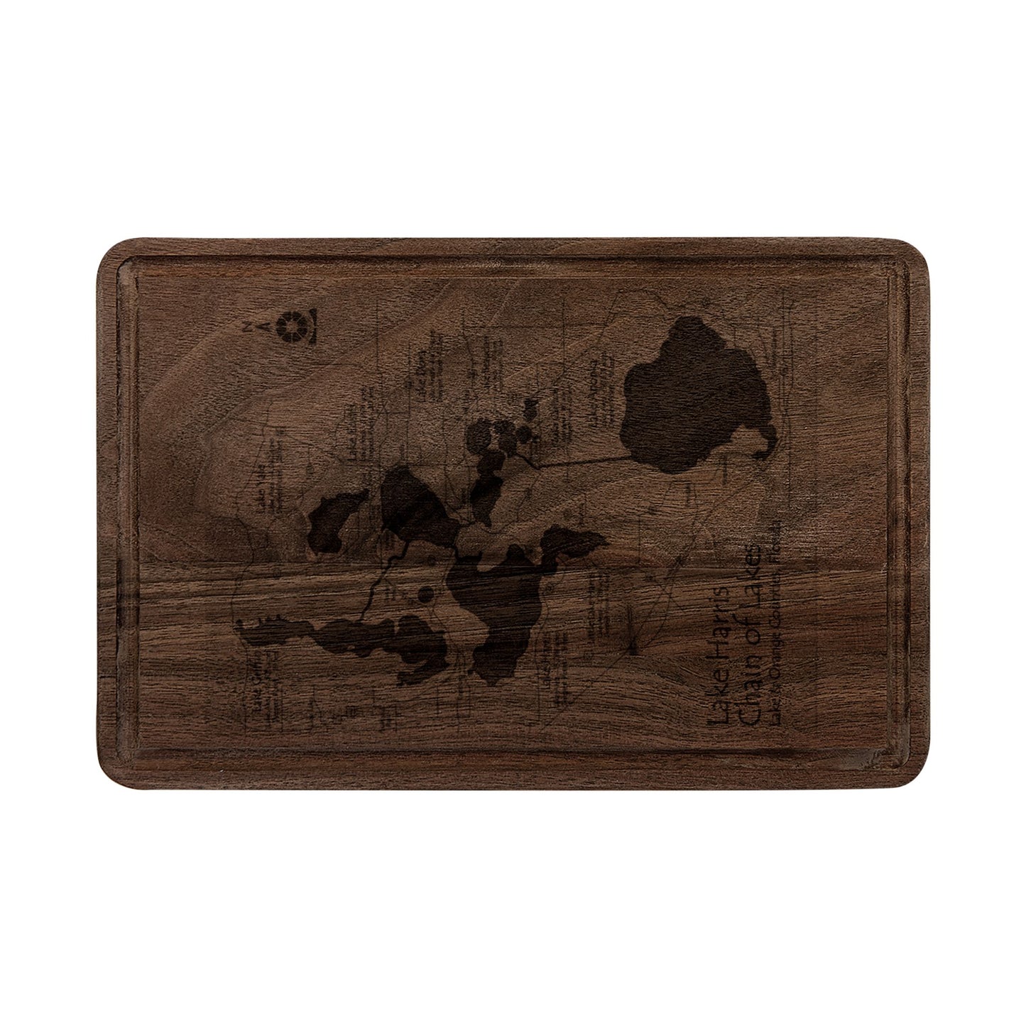 Custom 'Harris Chain of Lakes' Wooden Serving/Chopping Board -Engraved Lake Map Cutting Board