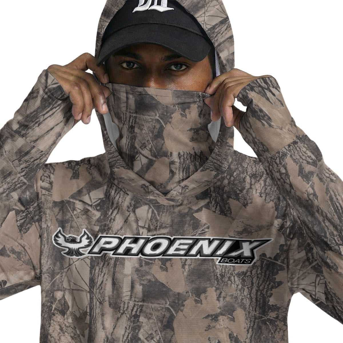 Phoenix Boats Performance Hooded Fishing Shirt | Lightweight UPF Sun Hoodie | Camo