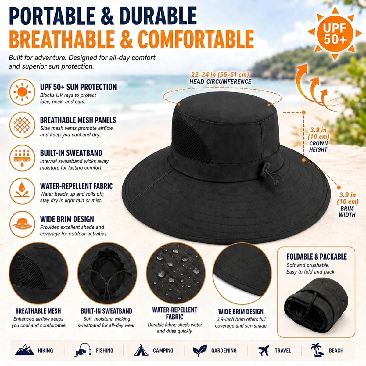 Bass Kings UPF 50+ Wide Brim Outdoor Sun Hat