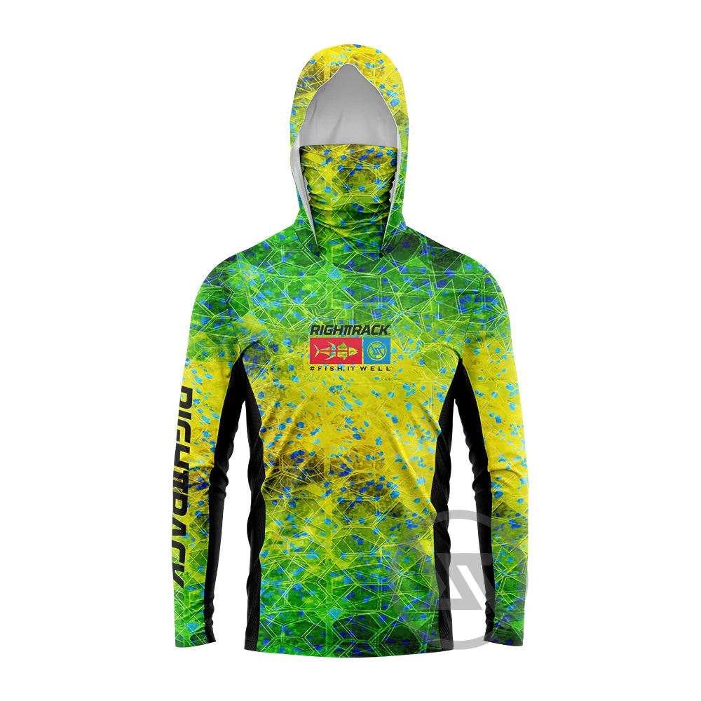Men’s Saltwater Fishing Shirt Long Sleeve UPF Sun Protection Hoodie with Face Mask