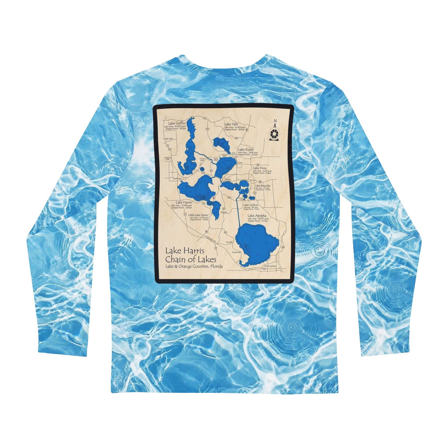 Lake Harris Chain of Lakes Long Sleeve Shirt  High Quality— Vintage Map Water-Print Tee