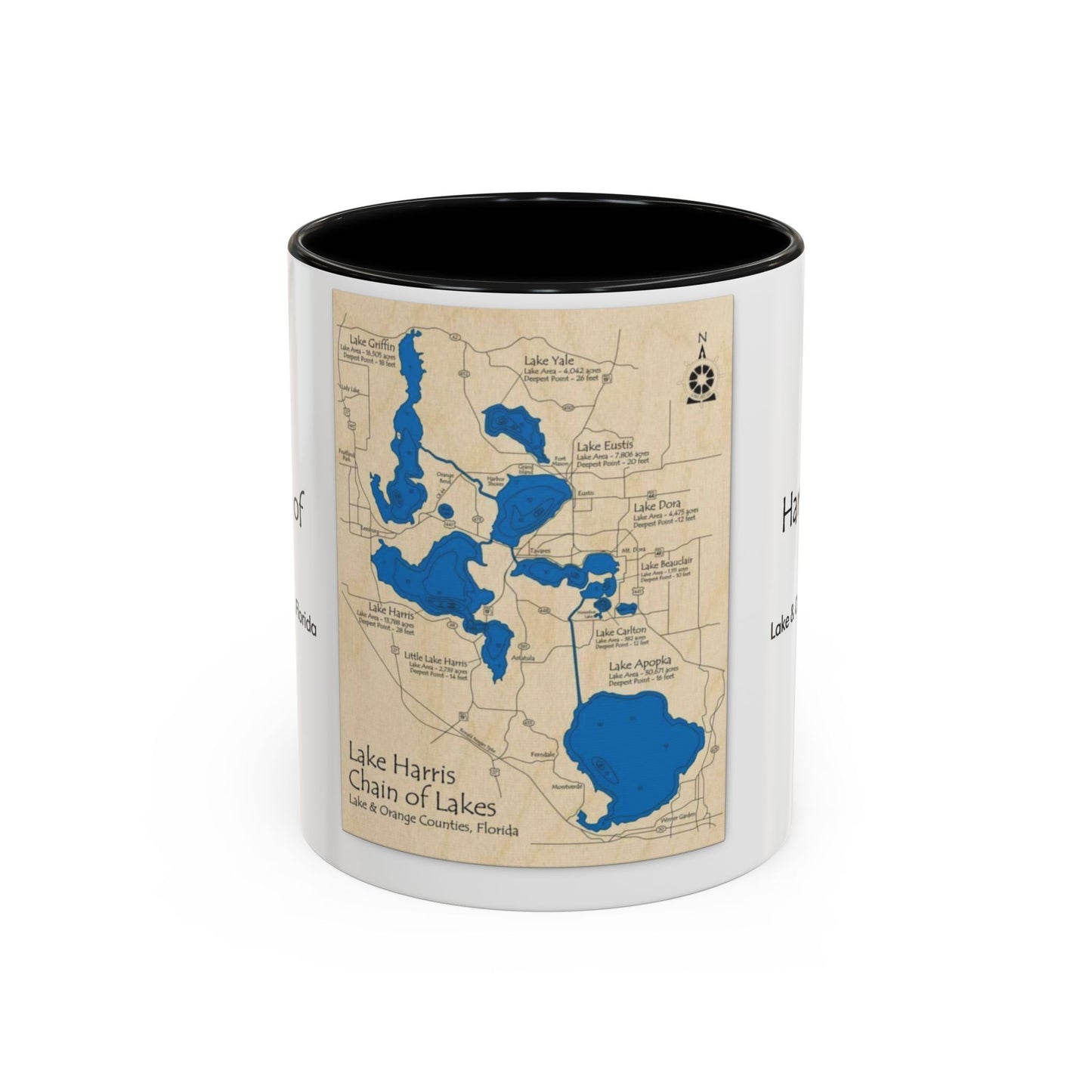 Harris Chain of Lakes Coffee Mug – Vintage Lake Map Accent Mug (11/15oz)