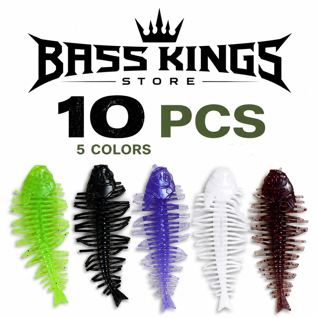Bass Kings 10Pcs Pesca Fish Bone High Elasticity Biomimetic Silicone Soft Shad Fishing Bass Lure