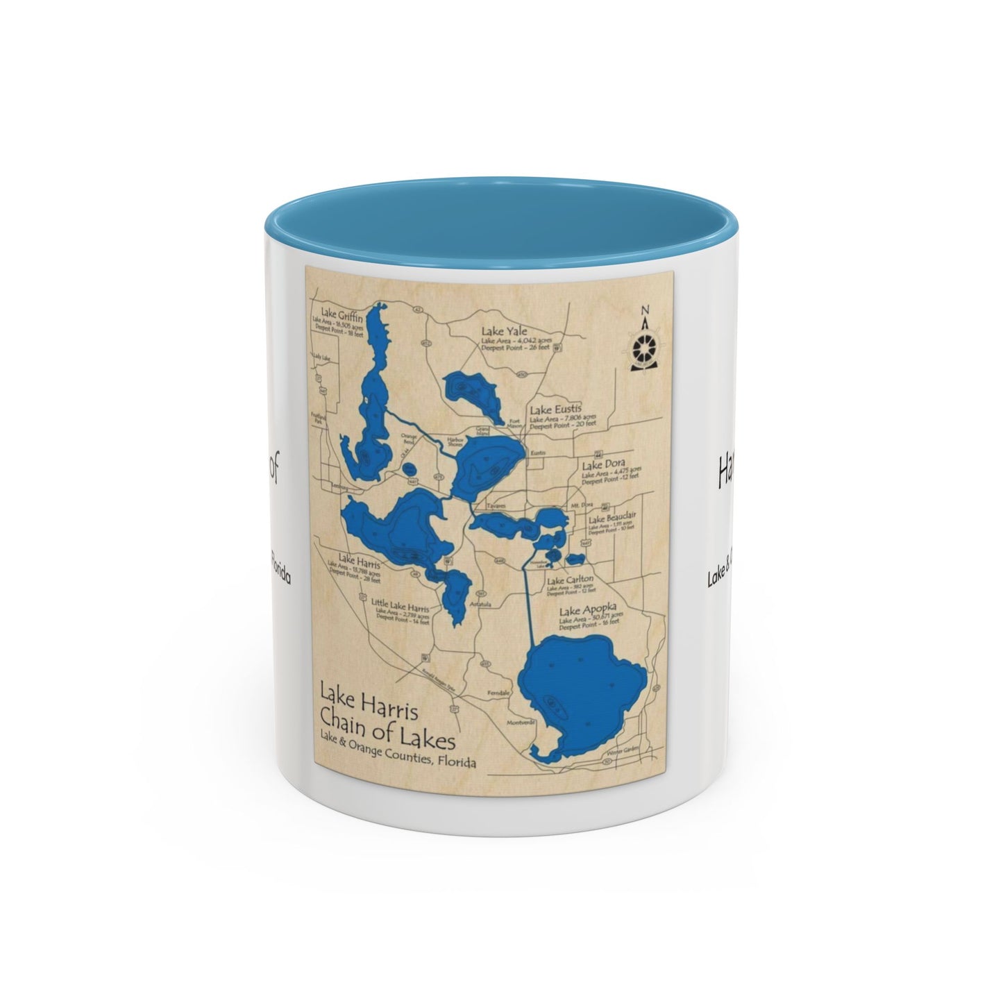 Harris Chain of Lakes Coffee Mug – Vintage Lake Map Accent Mug (11/15oz)