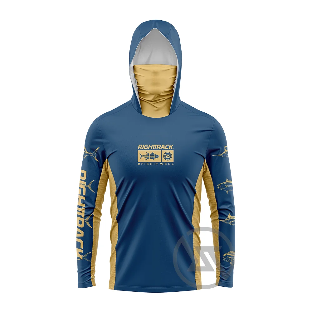 Men’s Saltwater Fishing Shirt Long Sleeve UPF Sun Protection Hoodie with Face Mask