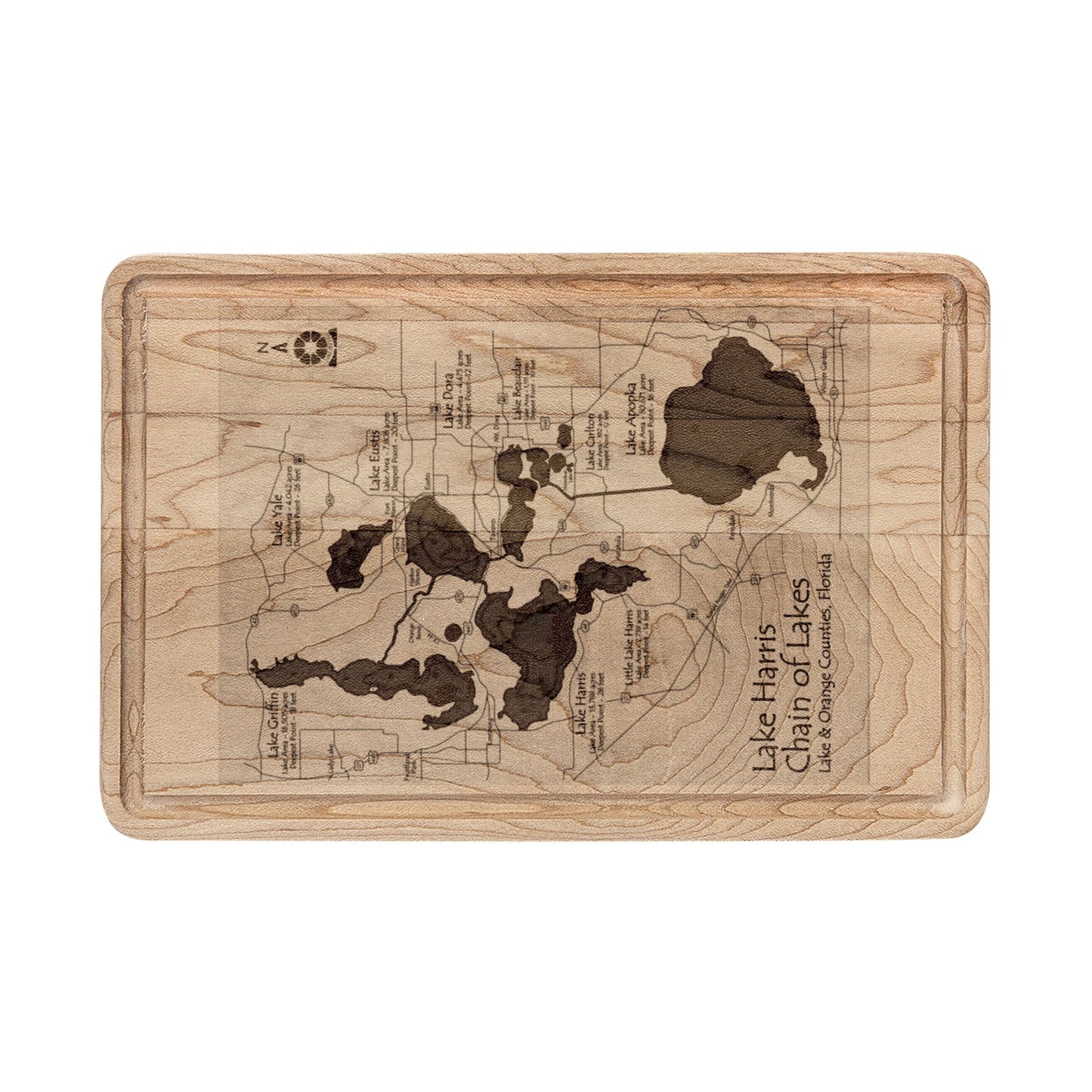 Custom 'Harris Chain of Lakes' Wooden Serving/Chopping Board -Engraved Lake Map Cutting Board