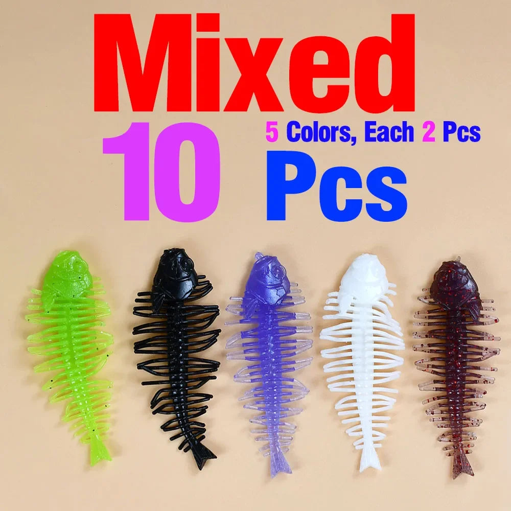 Bass Kings 10Pcs Pesca Fish Bone High Elasticity Biomimetic Silicone Soft Shad Fishing Bass Lure
