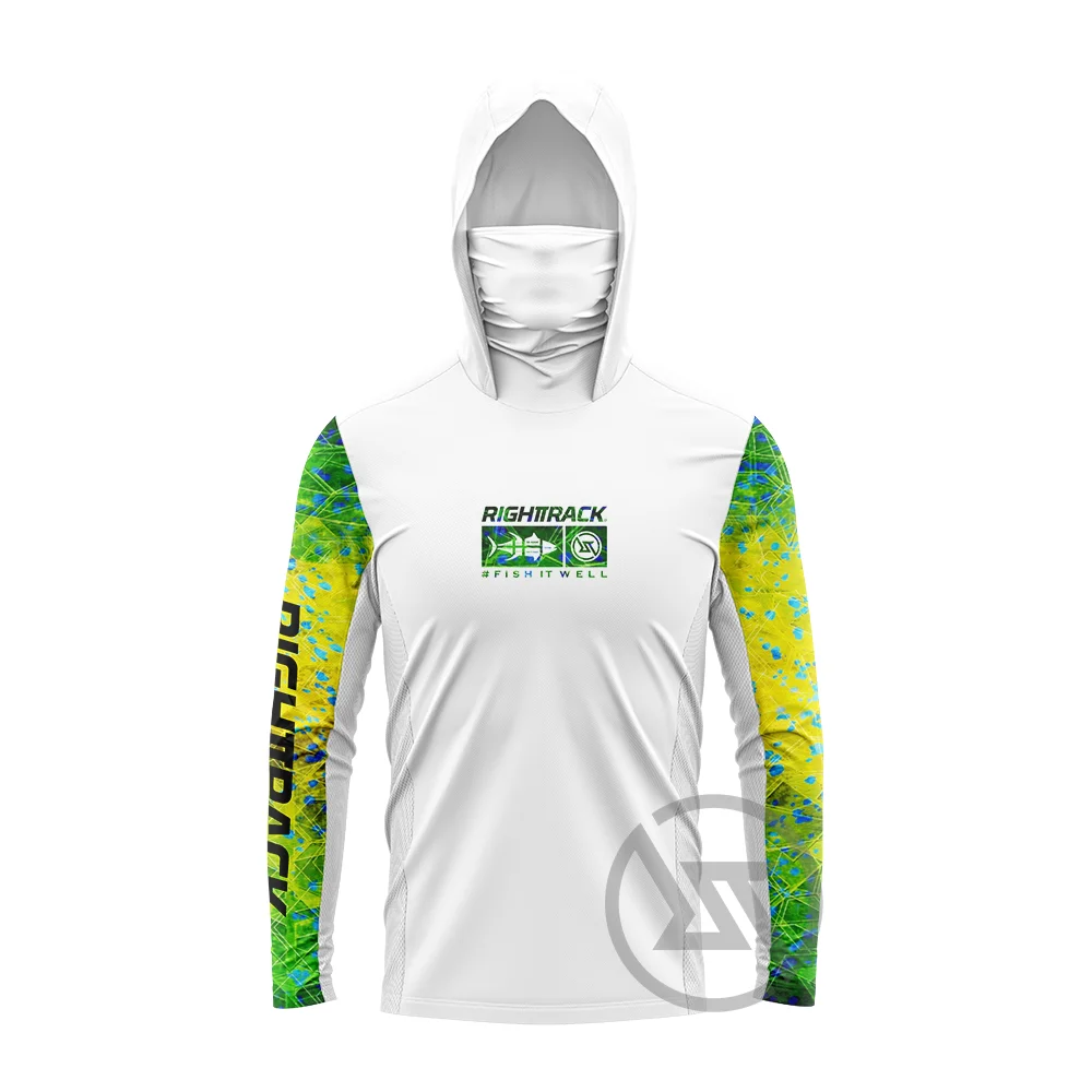 Men’s Saltwater Fishing Shirt Long Sleeve UPF Sun Protection Hoodie with Face Mask