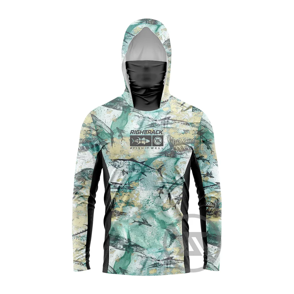 Men’s Saltwater Fishing Shirt Long Sleeve UPF Sun Protection Hoodie with Face Mask