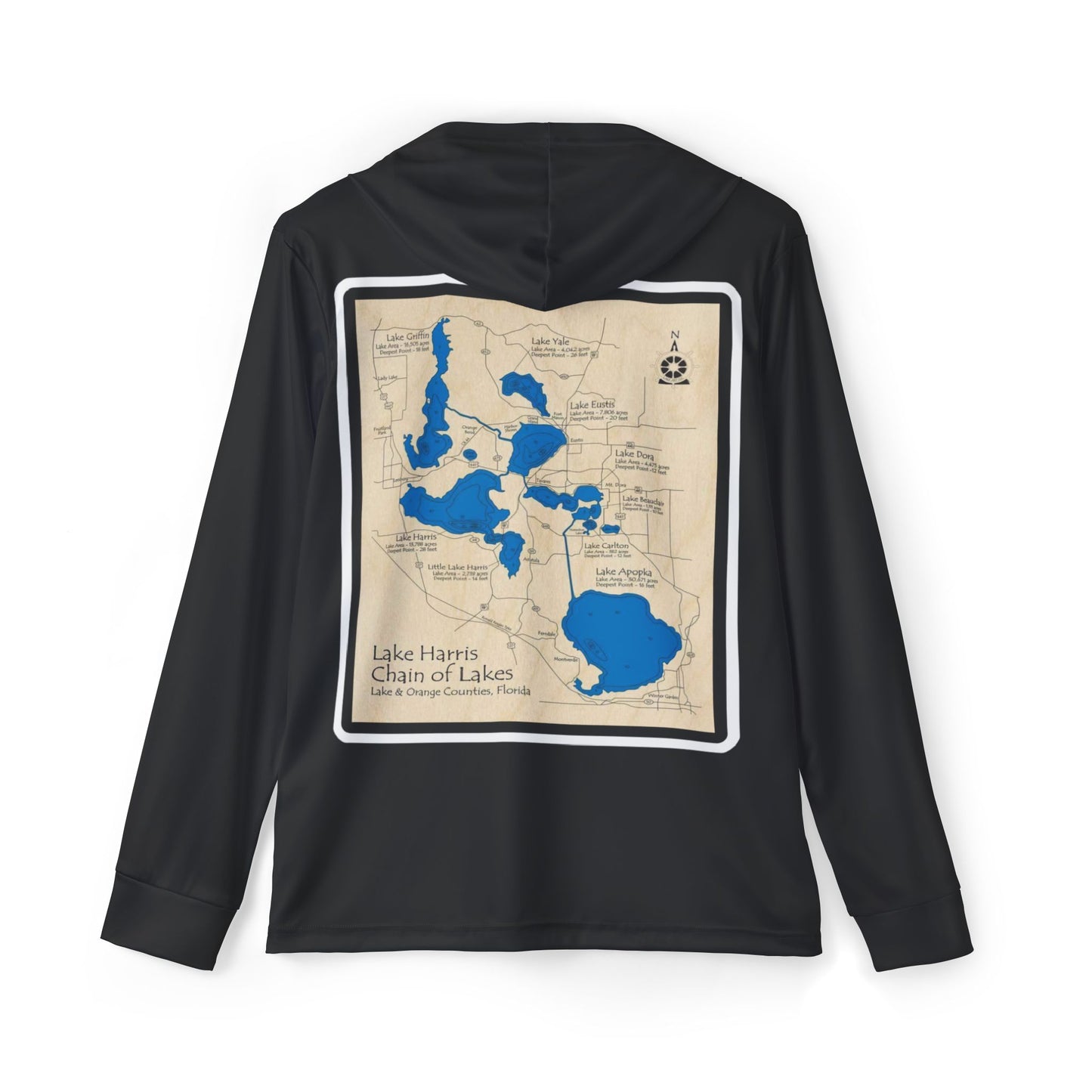 Harris Chain Of Lakes Outdoor Black UPF Long Sleeve Hooded Shirt Unisex High Quality