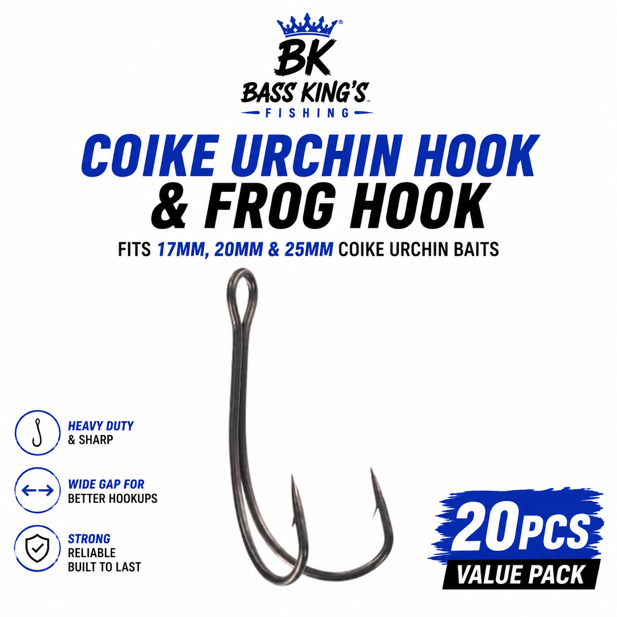 Bass Kings Coike Urchin Hook & Frog Hook 5x Sharp – Fits 17mm, 20mm & 25mm Coike Urchin Baits 20pcs