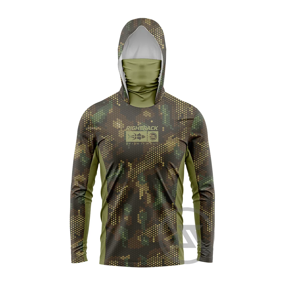 Men’s Saltwater Fishing Shirt Long Sleeve UPF Sun Protection Hoodie with Face Mask