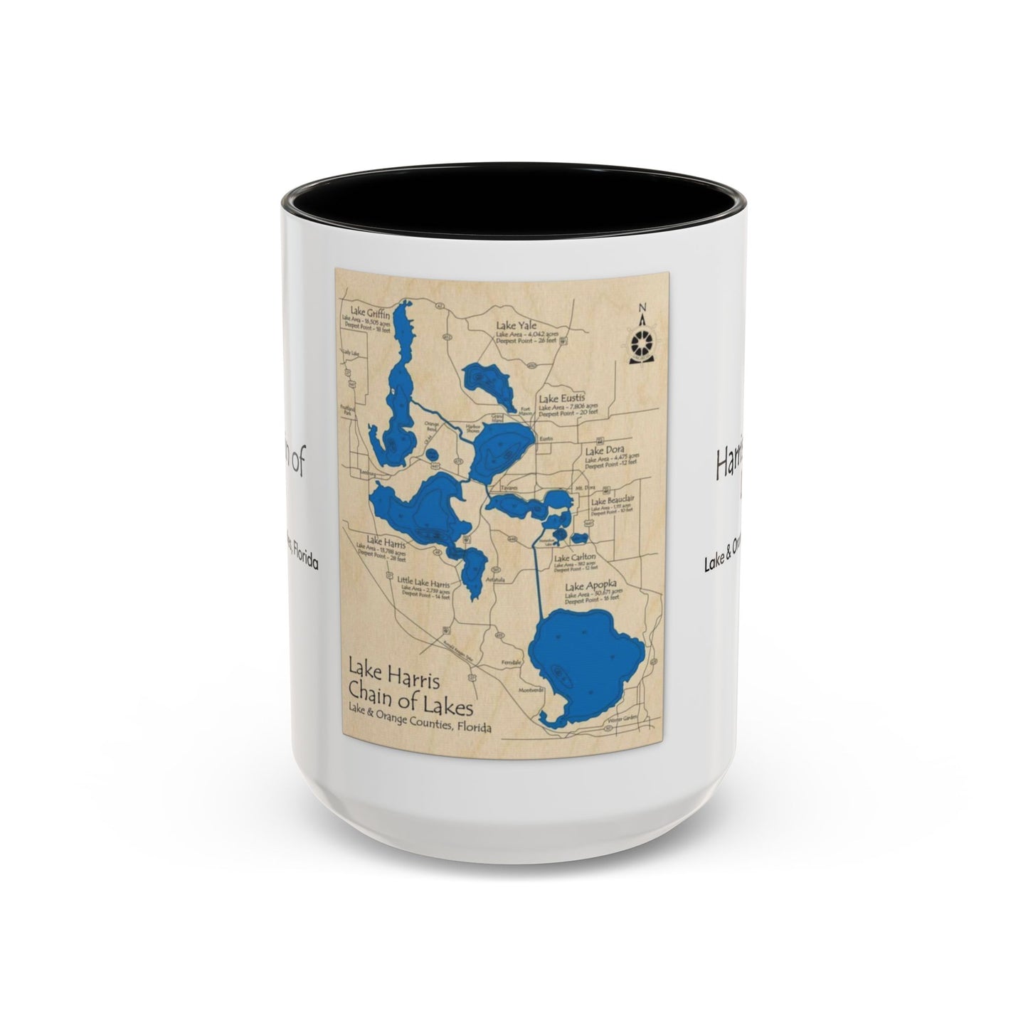 Harris Chain of Lakes Coffee Mug – Vintage Lake Map Accent Mug (11/15oz)