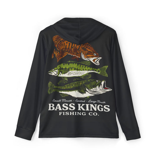 Bass Kings Fishing Co. UPF Performance Hooded Fishing Shirt – Smallmouth, Spotted & Largemouth Bass Edition High Quality