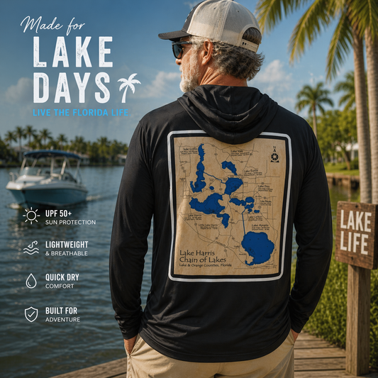 Harris Chain Of Lakes Outdoor Black UPF Long Sleeve Hooded Shirt Unisex High Quality