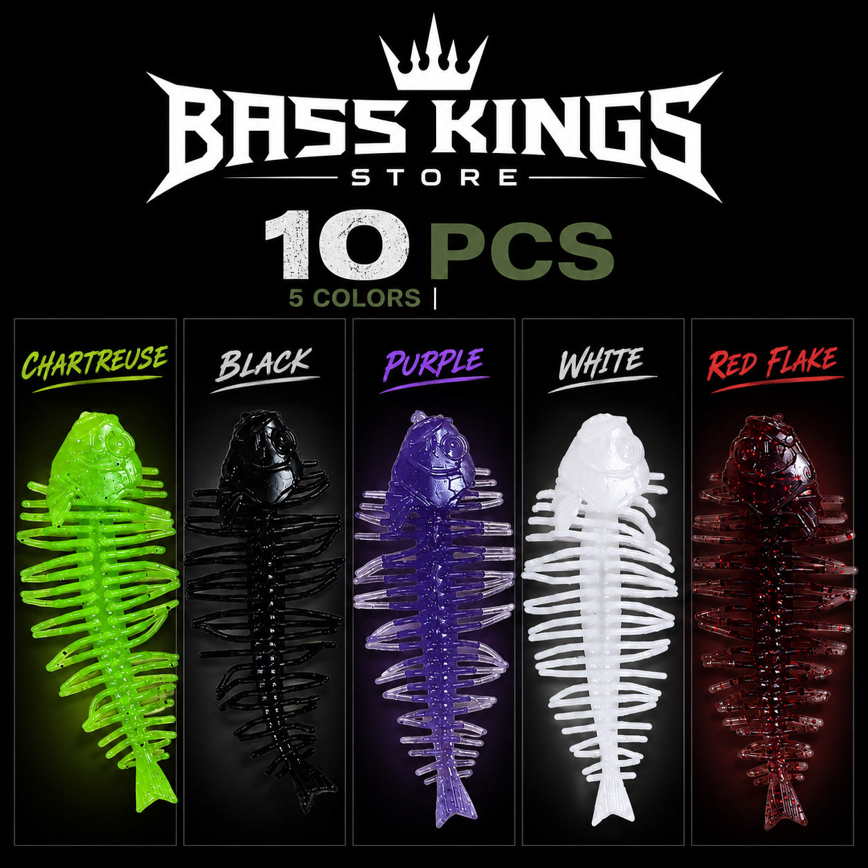 Bass Kings 10Pcs Pesca Fish Bone High Elasticity Biomimetic Silicone Soft Shad Fishing Bass Lure