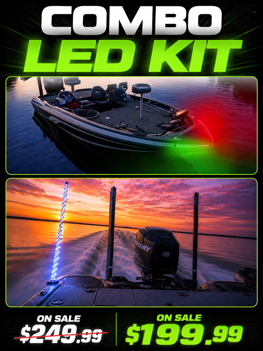 Ultimate LED Boat Combo Kit – 2 Front Nav Lights + 4FT LED Whip Light