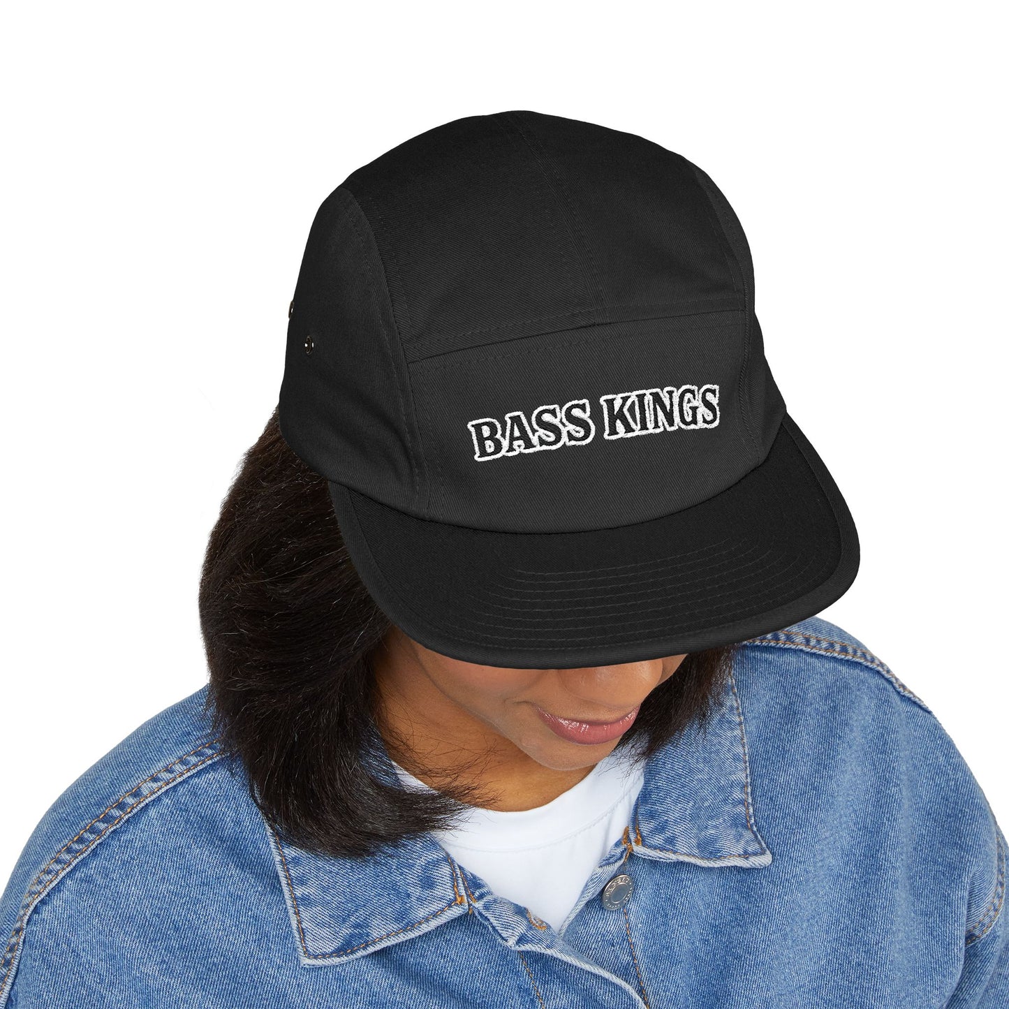 Bass Kings Embroidered 5-Panel Cap — Fishing Hat with Fish Back Logo