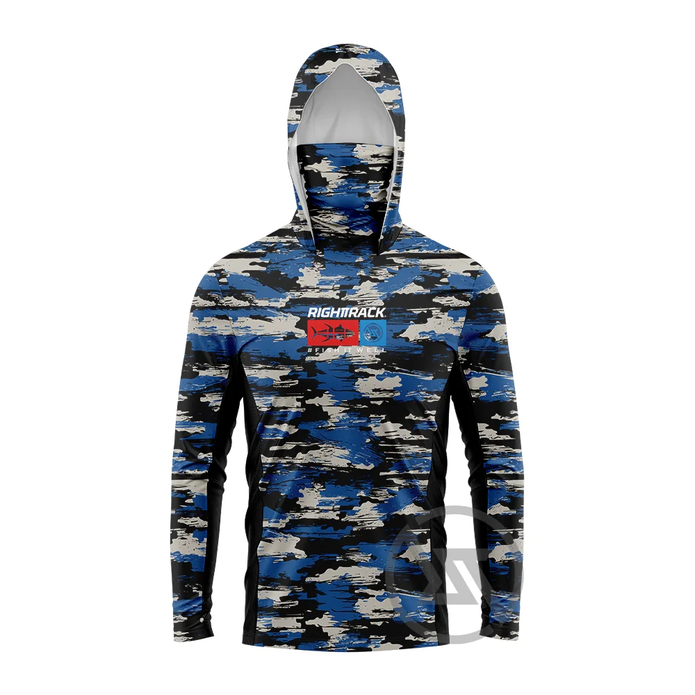 Men’s Saltwater Fishing Shirt Long Sleeve UPF Sun Protection Hoodie with Face Mask