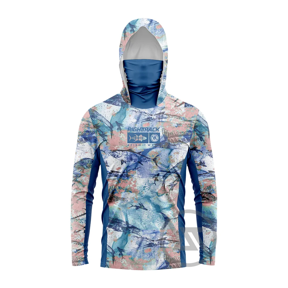 Men’s Saltwater Fishing Shirt Long Sleeve UPF Sun Protection Hoodie with Face Mask