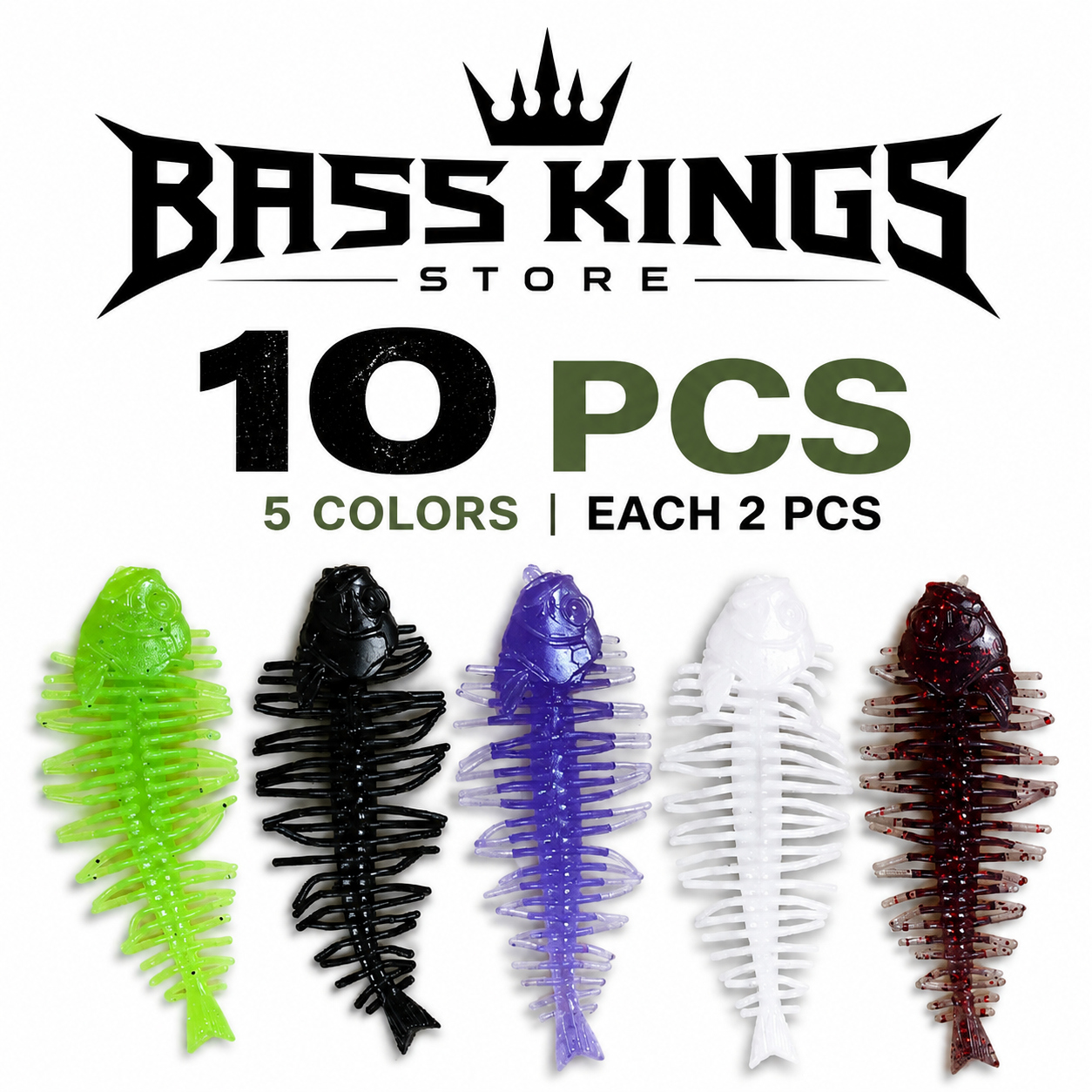 Bass Kings 10Pcs Pesca Fish Bone High Elasticity Biomimetic Silicone Soft Shad Fishing Bass Lure