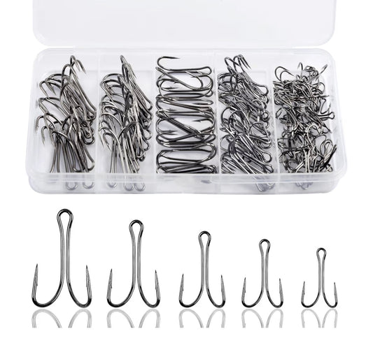 Must Have Coike & Sea Urchin Double Hooks 130PCS – High Carbon Steel Open Shank Fishing Hooks for Freshwater & Saltwater, Frog Hooks, Fly Tying Hooks, Soft Plastic Baits