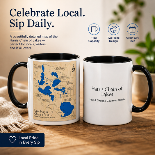 Harris Chain of Lakes Coffee Mug – Vintage Lake Map Accent Mug (11/15oz)