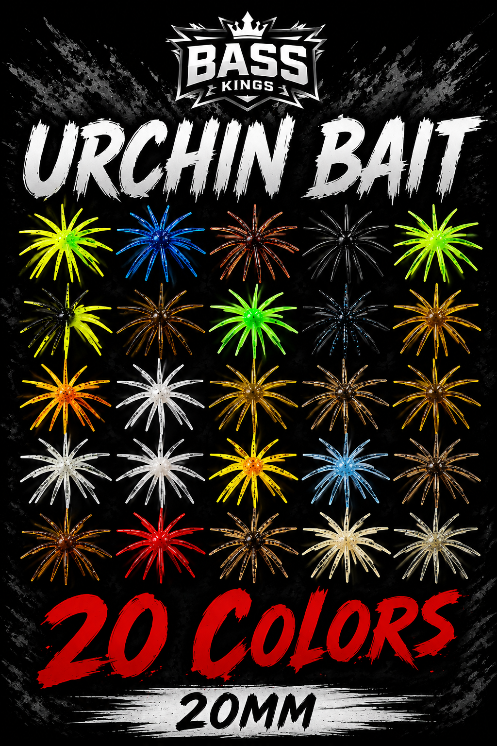 Bass Kings 20mm 3pcs Sea Urchin – Rare Color Collection | Ultra Soft TPE Fishing Lure