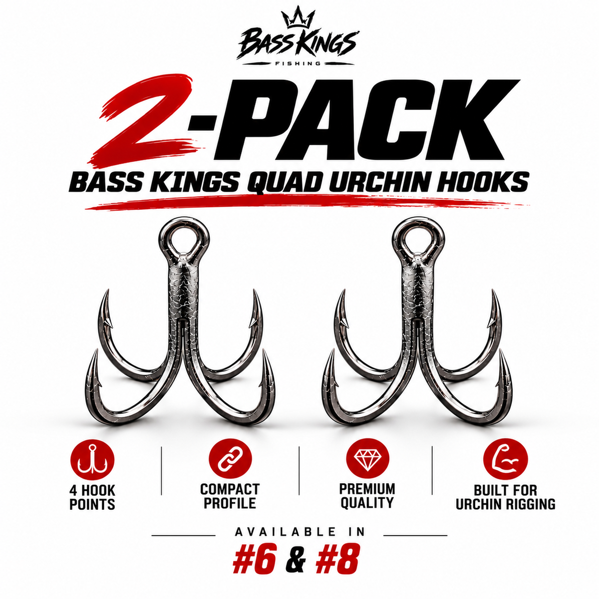 Bass Kings Quad Urchin Hook Coike Hook – 2 Pack | Size #6 & #8