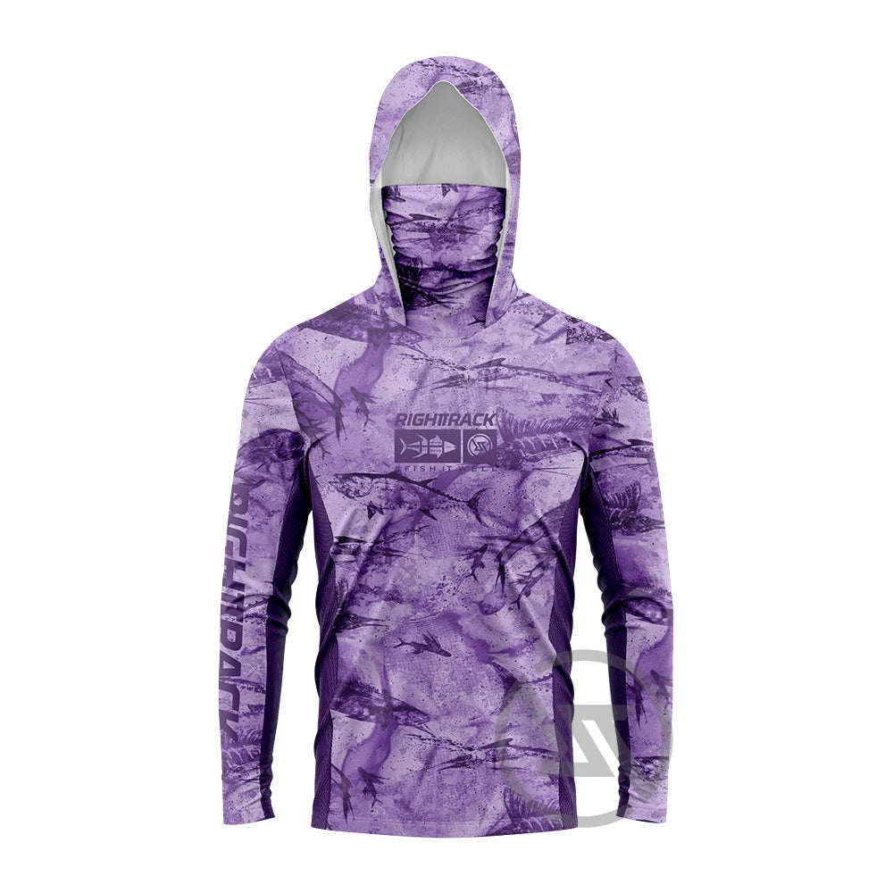 Men’s Saltwater Fishing Shirt Long Sleeve UPF Sun Protection Hoodie with Face Mask