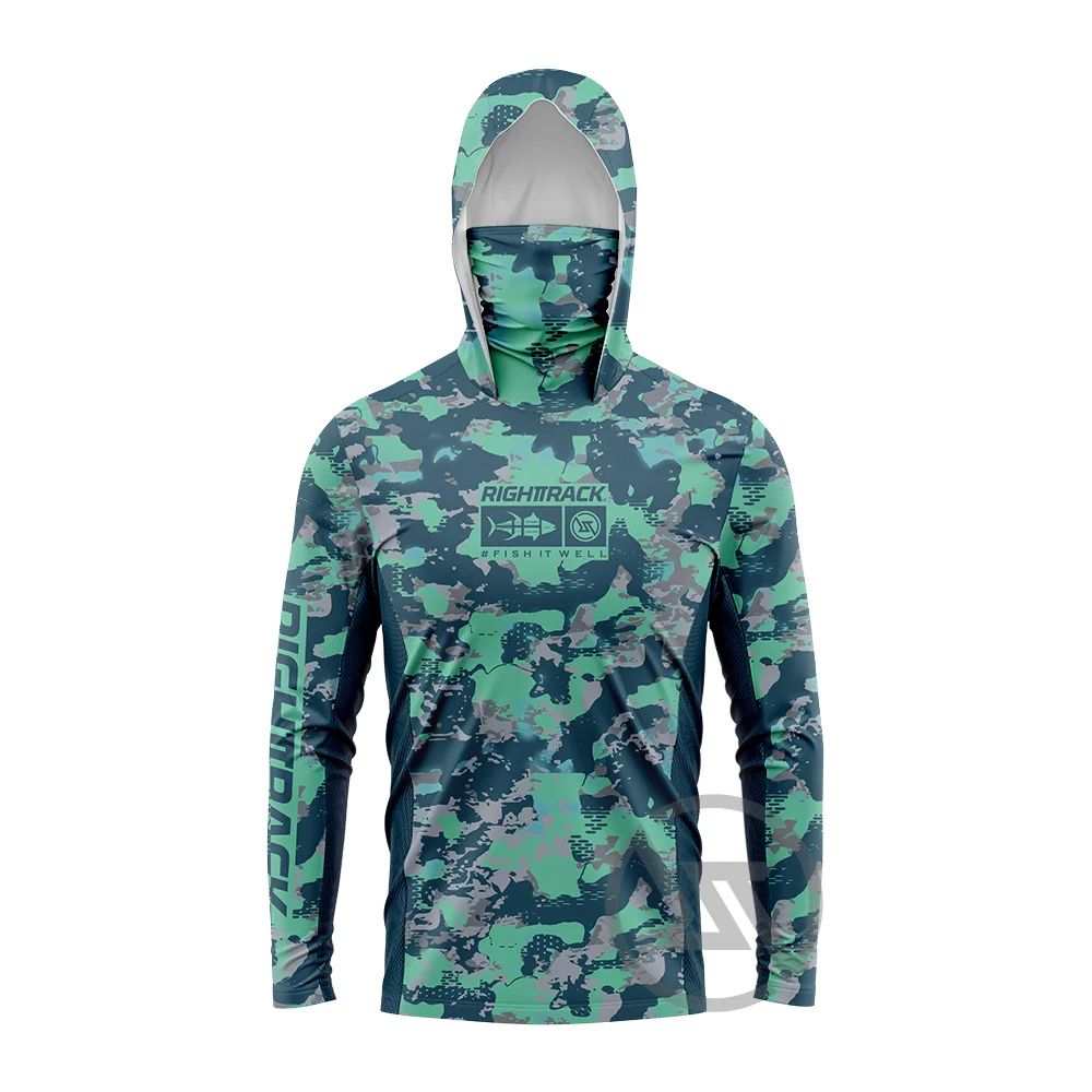 Men’s Saltwater Fishing Shirt Long Sleeve UPF Sun Protection Hoodie with Face Mask