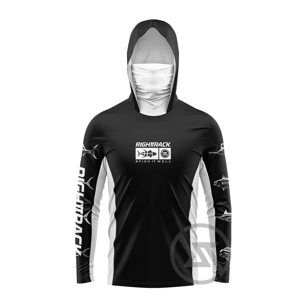 Men’s Saltwater Fishing Shirt Long Sleeve UPF Sun Protection Hoodie with Face Mask