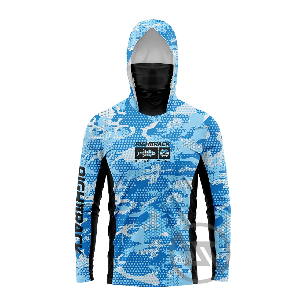 Men’s Saltwater Fishing Shirt Long Sleeve UPF Sun Protection Hoodie with Face Mask