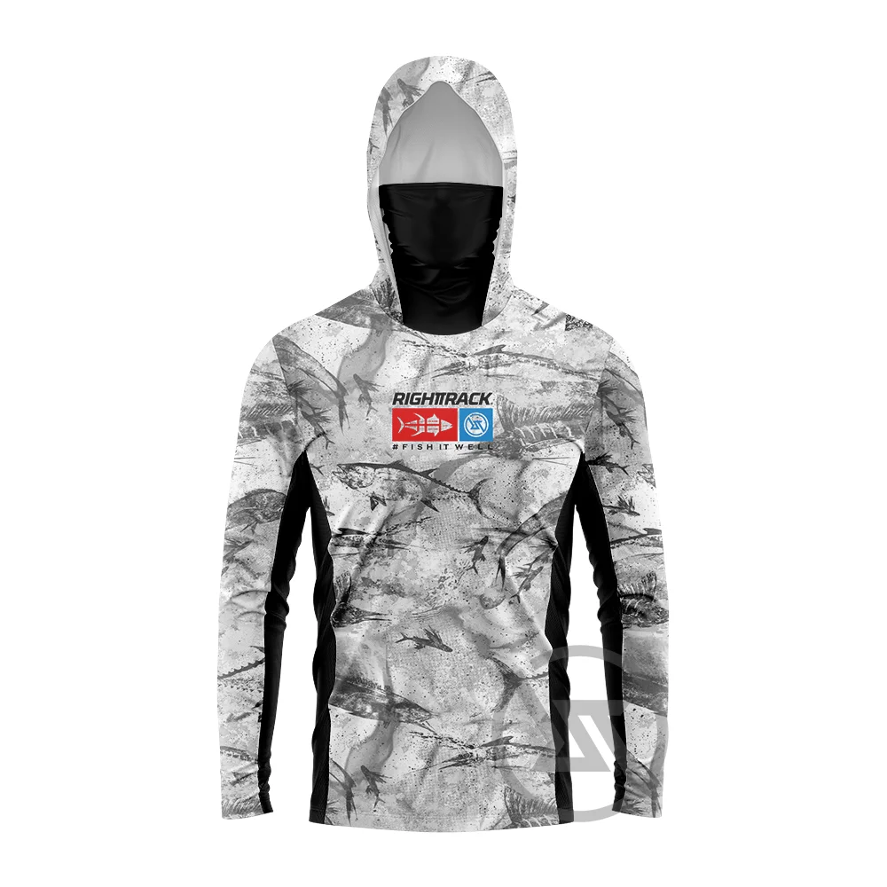 Men’s Saltwater Fishing Shirt Long Sleeve UPF Sun Protection Hoodie with Face Mask