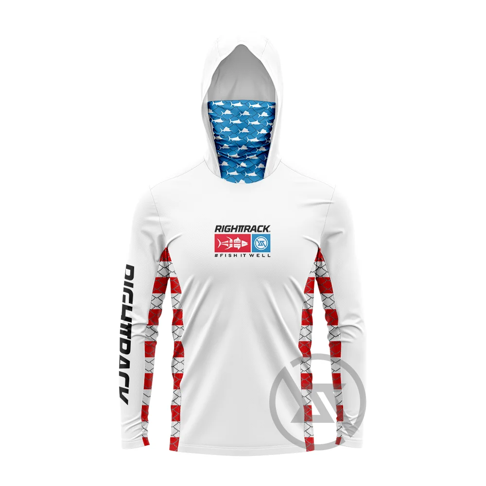 Men’s Saltwater Fishing Shirt Long Sleeve UPF Sun Protection Hoodie with Face Mask